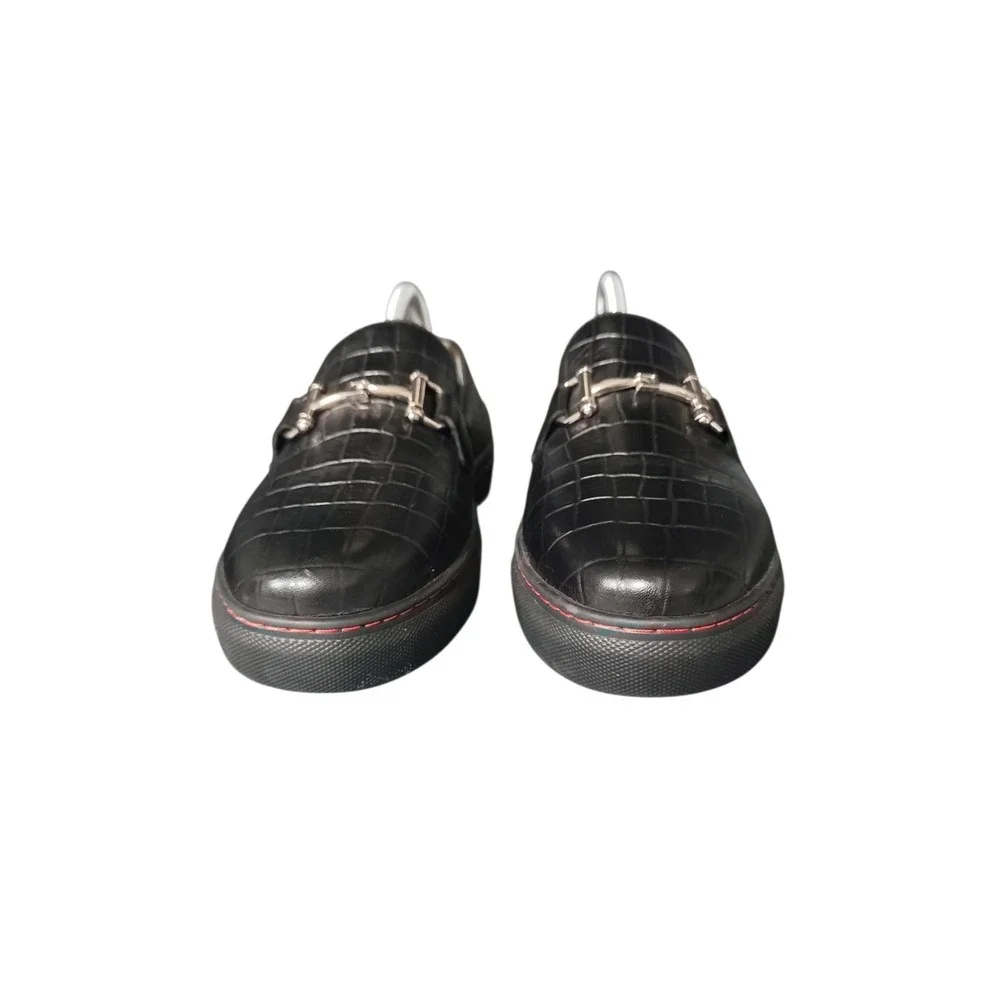 Marc Nolan Men's Size 6 Boardwalk Black Crocskin Leather Horse-Bit Sneakers